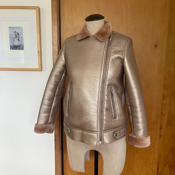 Zara faux leather shearling jacket coat | size 10 kids | pale pink - Picture 1 of 7